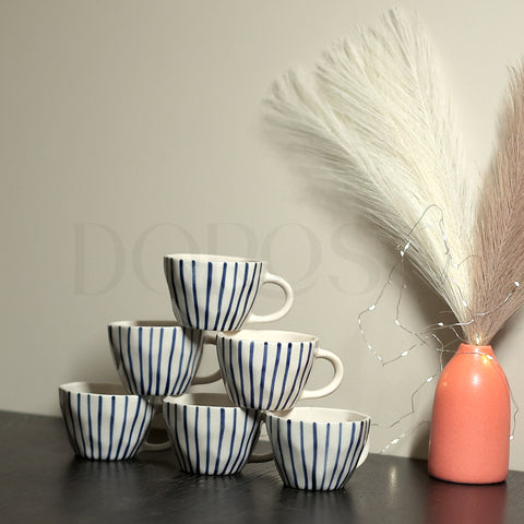 BLUE STRIP HANDMADE CUPS - SET OF 6