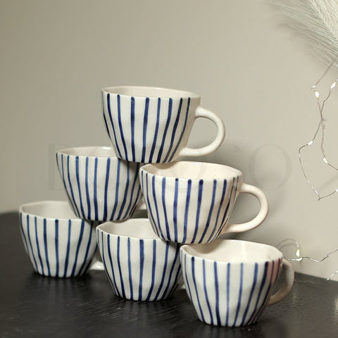 BLUE STRIP HANDMADE CUPS - SET OF 6