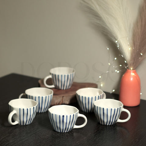 BLUE STRIP HANDMADE CUPS - SET OF 6