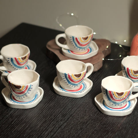 SUNRISE PRINT HANDMADE CUPS AND SAUCER - SET OF 6