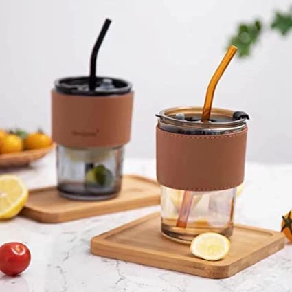 TAN COFFEE SIPPER WITH STRAW