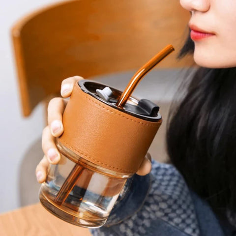 TAN COFFEE SIPPER WITH STRAW