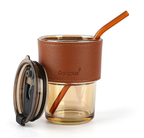 TAN COFFEE SIPPER WITH STRAW