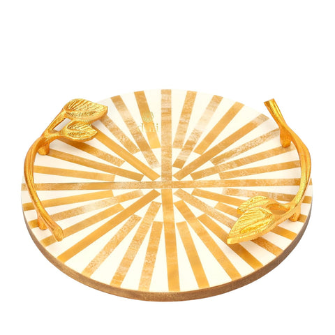 METAL GOLDEN HANDLE ROUND MULTIPURPOSE TRAY