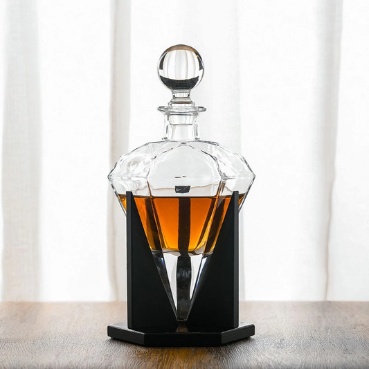 DIAMOND DECANTER WITH WOODEN STAND