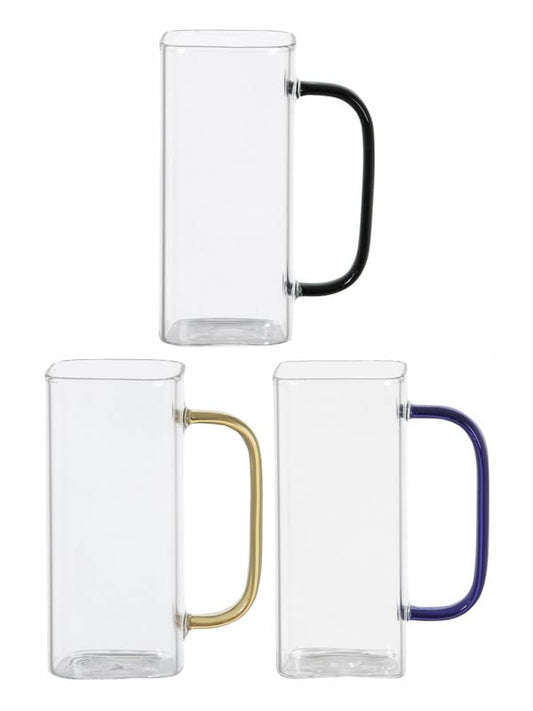 GLASS COFFEE MUG WITH COLOR HANDLE 400ML - PACK OF 4