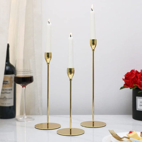 ROYAL GOLDEN CANDLE HOLDERS FOR TAPERED CANDLES - PACK OF 3