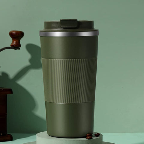 OLIVE GREEN DOUBLE WALLED VACCUM FLASK FOR COFFEE / TEA