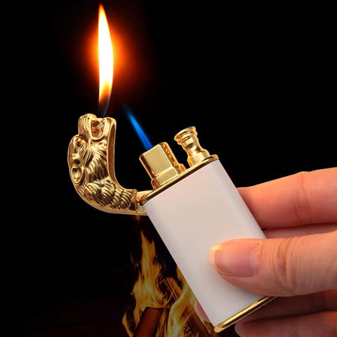 DRAGON MAGIC DOUBLE FLAME CIGARETTE WIND-PROOF STEEL GAS LIGHTER - PACK OF 1