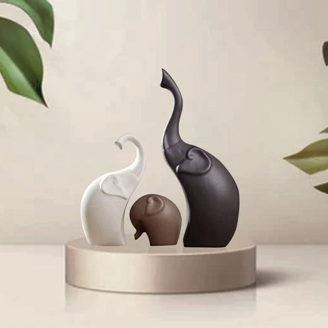 ELEPHANT FAMILY  MATTE FINISH CERAMIC FIGURINES