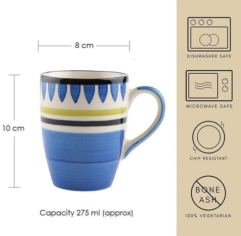 BLUE HANDPAINTED CERAMIC CUP - SET OF 6