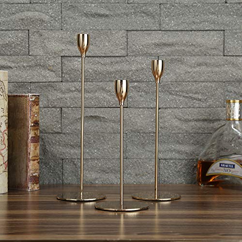 ROYAL GOLDEN CANDLE HOLDERS FOR TAPERED CANDLES - PACK OF 3