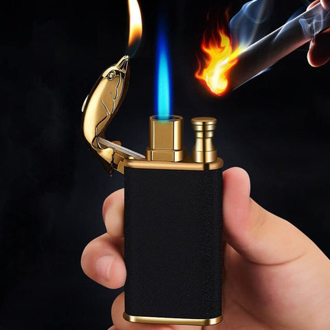 DRAGON MAGIC DOUBLE FLAME CIGARETTE WIND-PROOF STEEL GAS LIGHTER - PACK OF 1