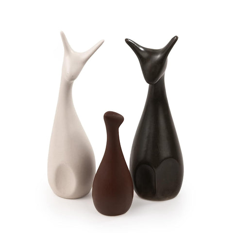 LUCKY DEER FAMILY MATTE FINISH CERAMIC FIGURES - PACK OF 3