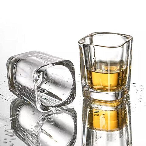 HEAVY BASE CRYSTAL CLEAR SHOT GLASS SET WITH WOODEN TRAY - PACK OF 12