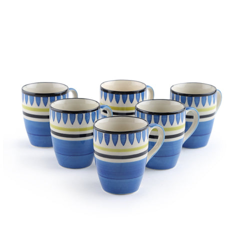 BLUE HANDPAINTED CERAMIC CUP - SET OF 6