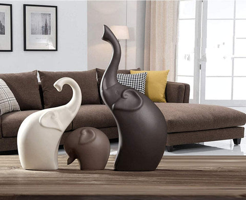 ELEPHANT FAMILY  MATTE FINISH CERAMIC FIGURINES