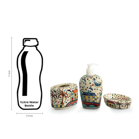 HAND-PAINTED CERAMIC BATHROOM ACCESSORY SET - PACK OF 3