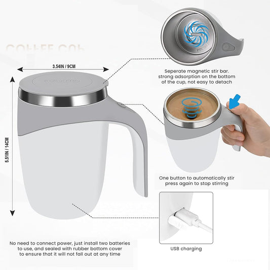 AUTOMATIC MIXING MUG WITH LID FOR COFFEE & TEA