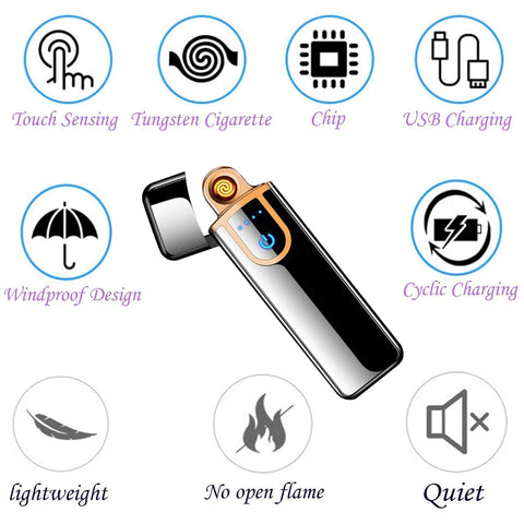 SMOKING RECHARGEABLE WINDPROOF SLIM COIL LIGHTER WITH SMART FINGERPRINT SENSOR DOUBLE SIDE IGNITION LIGHTER - PACK OF 1