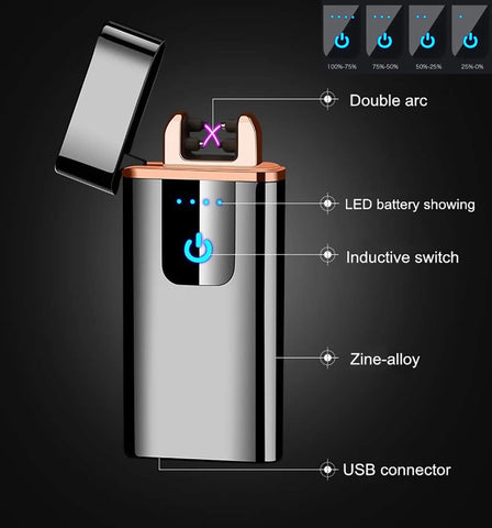 ELECTRIC USB RECHARGEABLE DOUBLE FLAMELESS WINDPROOF PLASMA LIGHTER - PACK OF 1