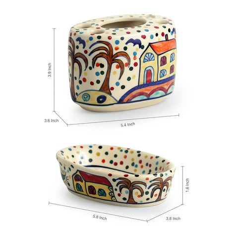 HAND-PAINTED CERAMIC BATHROOM ACCESSORY SET - PACK OF 3