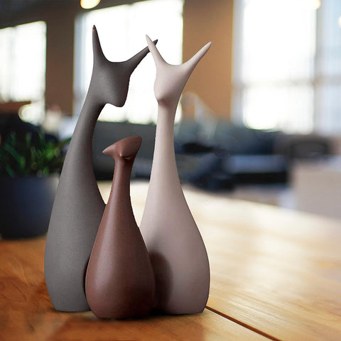 LUCKY DEER FAMILY MATTE FINISH CERAMIC FIGURES - PACK OF 3