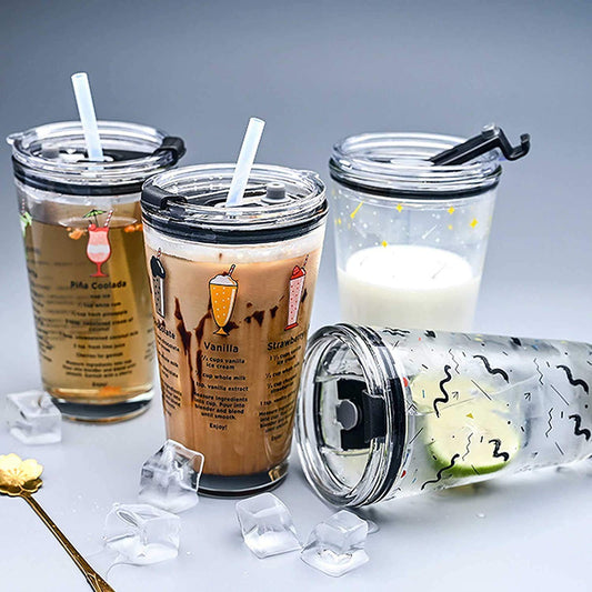 ELEGANT COLD COFFEE TUMBLER WITH LID AND STRAW 370ML