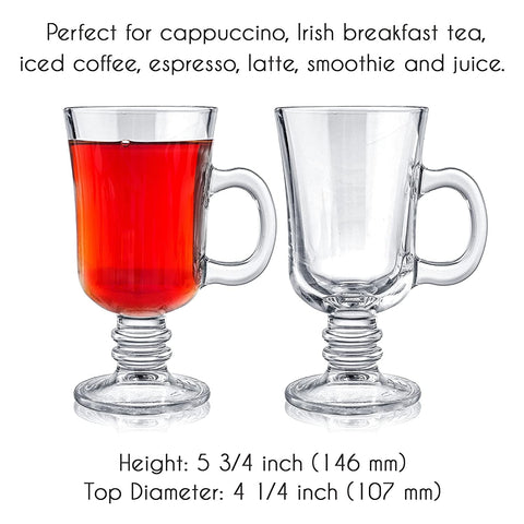 IRISH COFFEE MUG TALL GLASS WITH HANDLE 250ML - PACK OF 6