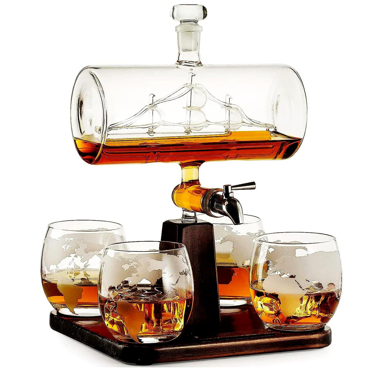 SHIP DECANTER SET WITH 4 GLOBE GLASSES - PACK OF 5