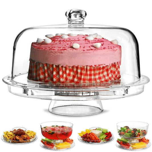 3-IN-1 ACRYLIC SERVING PLATTER AND CAKE STAND WITH DOME LID