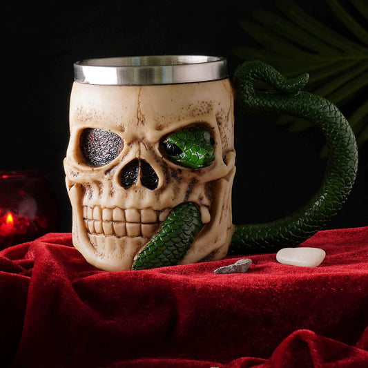 STEEL AND RESIN 3D SNAKE & SKULL MUG - PACK OF 1