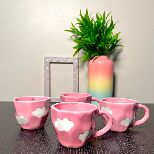 PINK CLOUD HAND PAINTED CUP SET OF 4