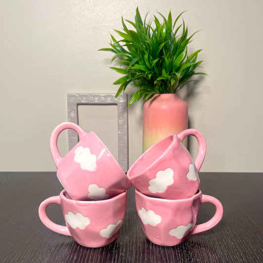 PINK CLOUD HAND PAINTED CUP SET OF 4