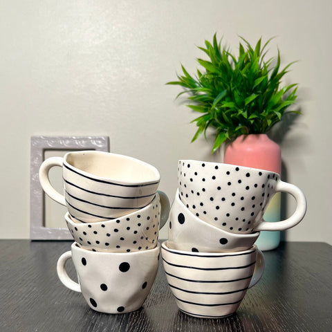 BLACK PRINT HANDMADE CUPS SET - SET OF 6