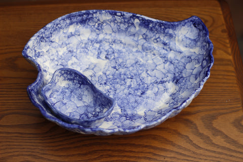 BLUE LEAF PLATTER WITH DIP BOWL