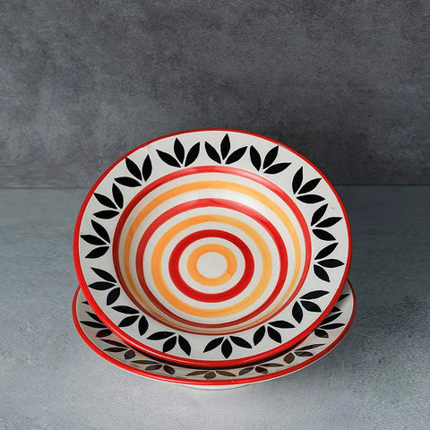 RED & YELLOW PAINTED PASTA PLATES SET OF 2