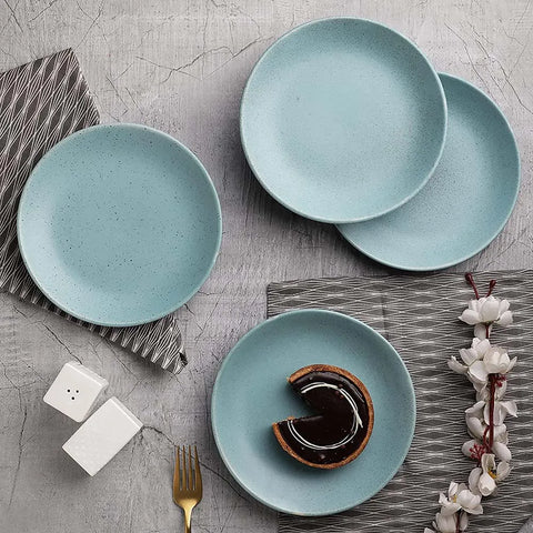 SKY BLUE MINIMAL CERAMIC DINNER PLATES SET OF 4